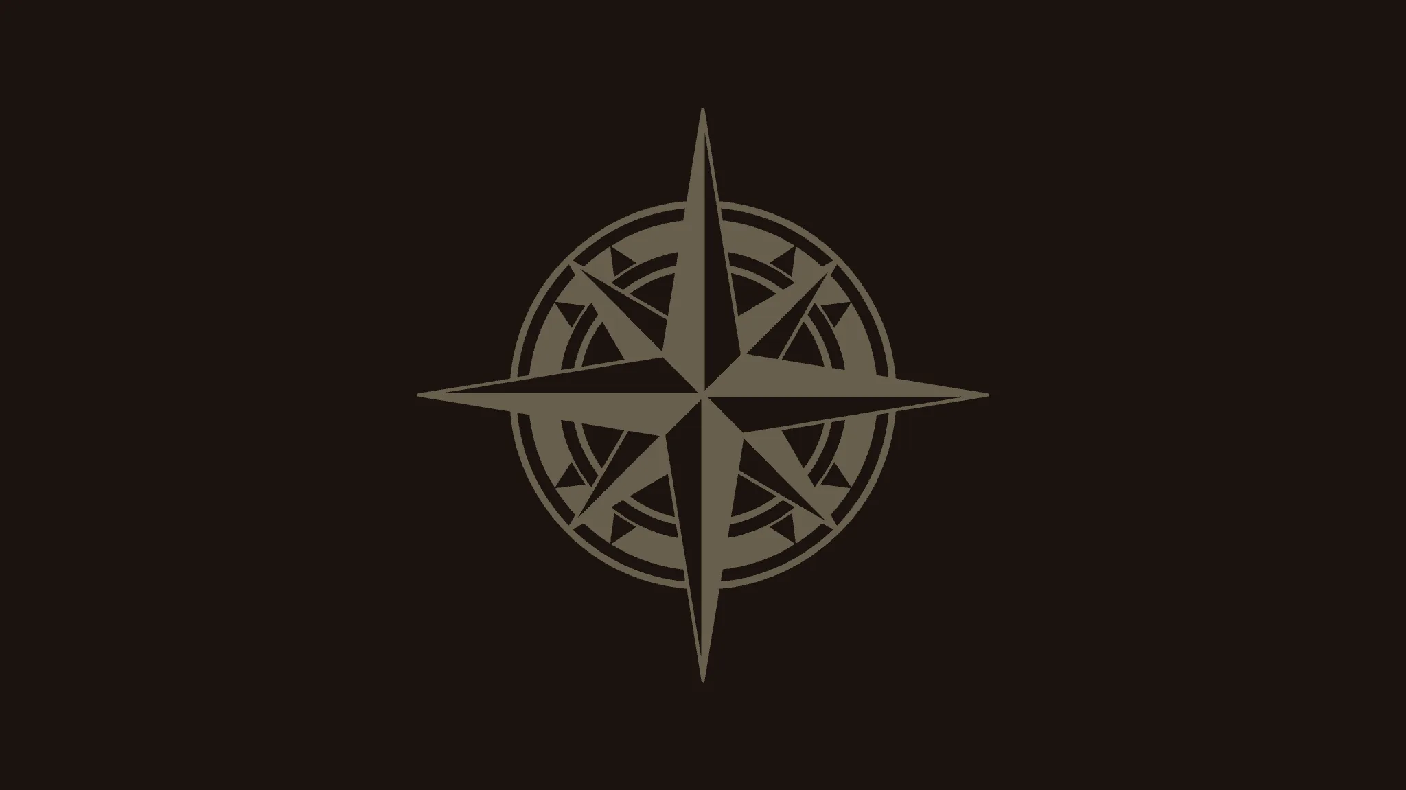 Compass-rose emblem in muted khaki on a dark brown background, the core motif of the E-Summit identity