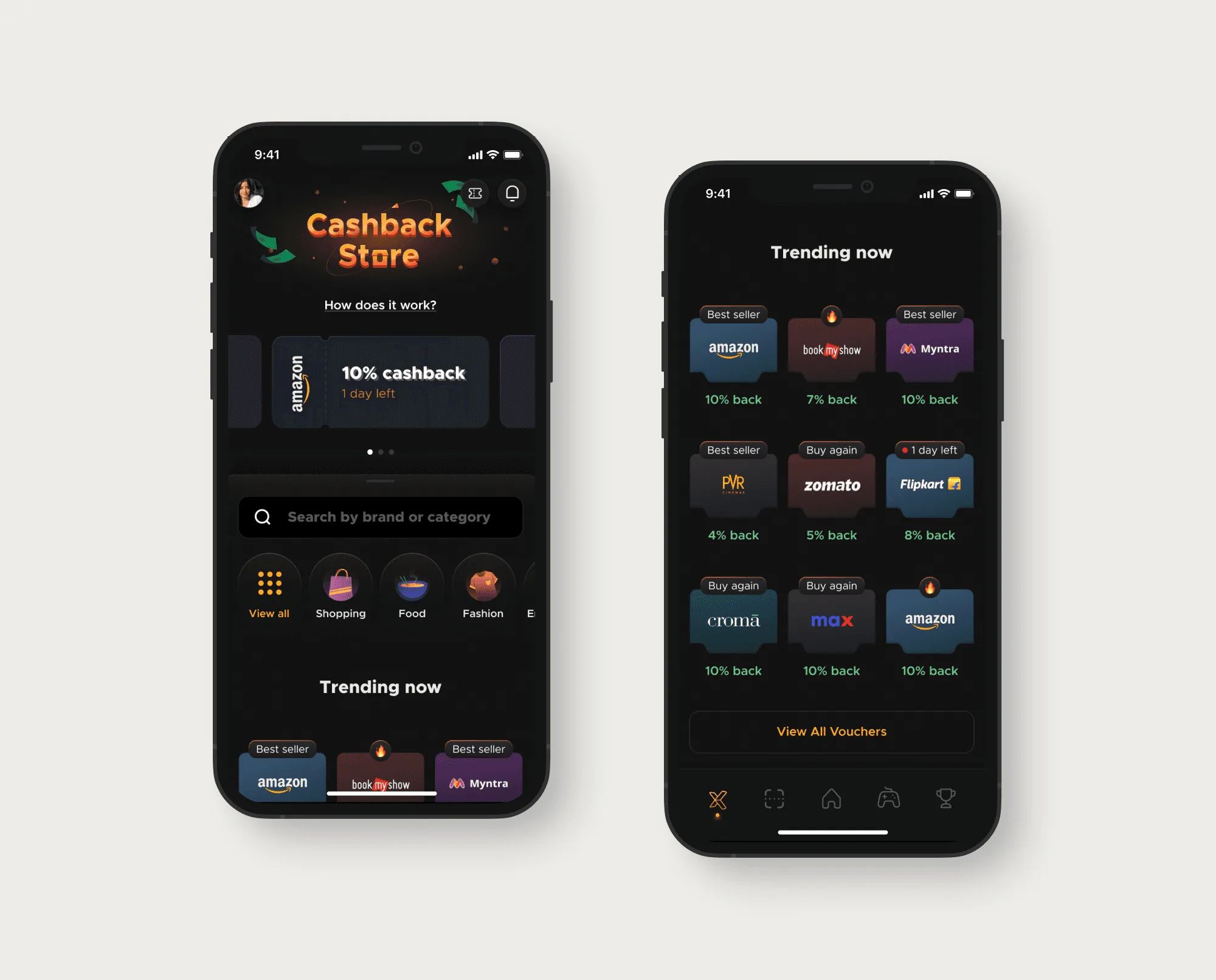 Cashback Store home screen inside the Fampay app