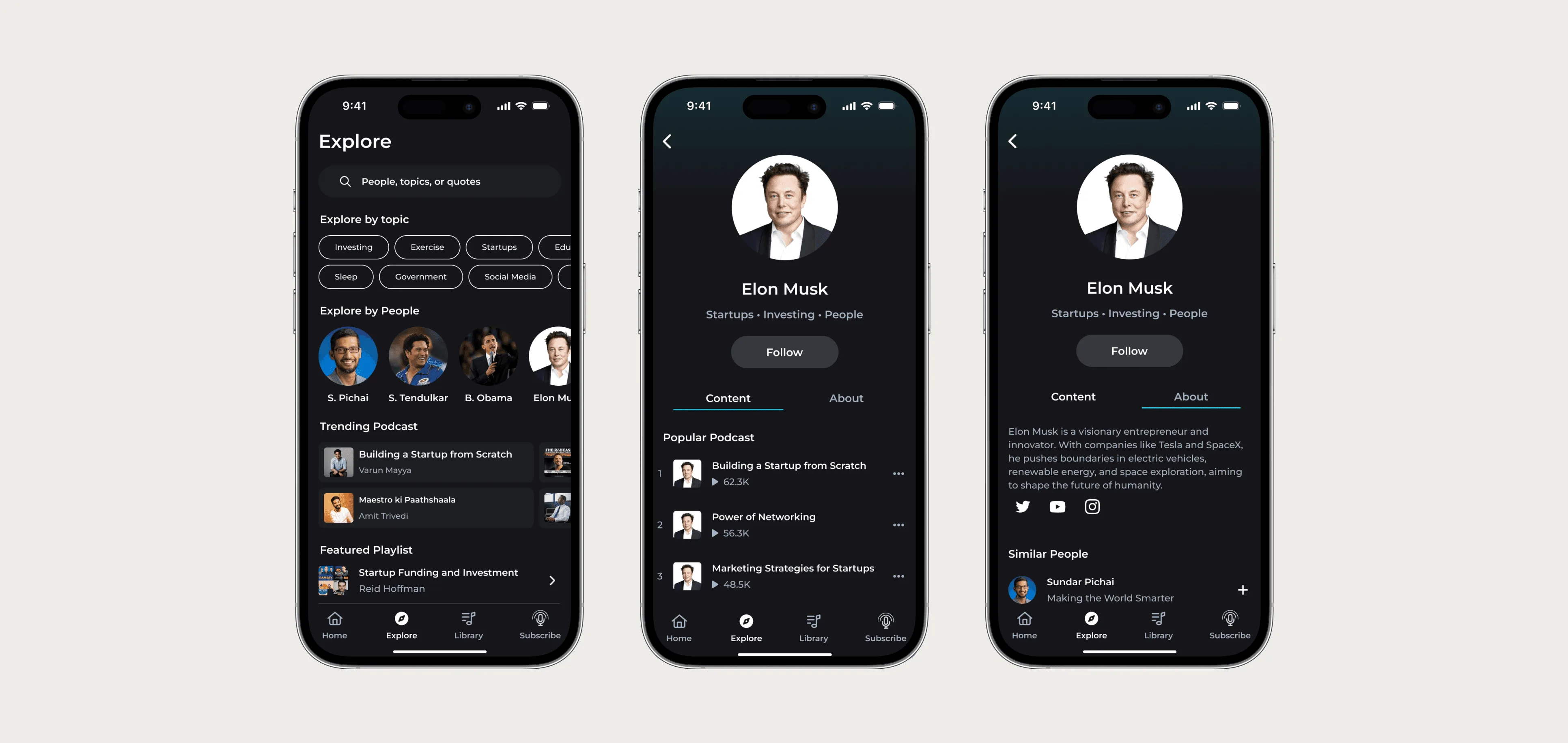 Discovery screen with topics and trending content